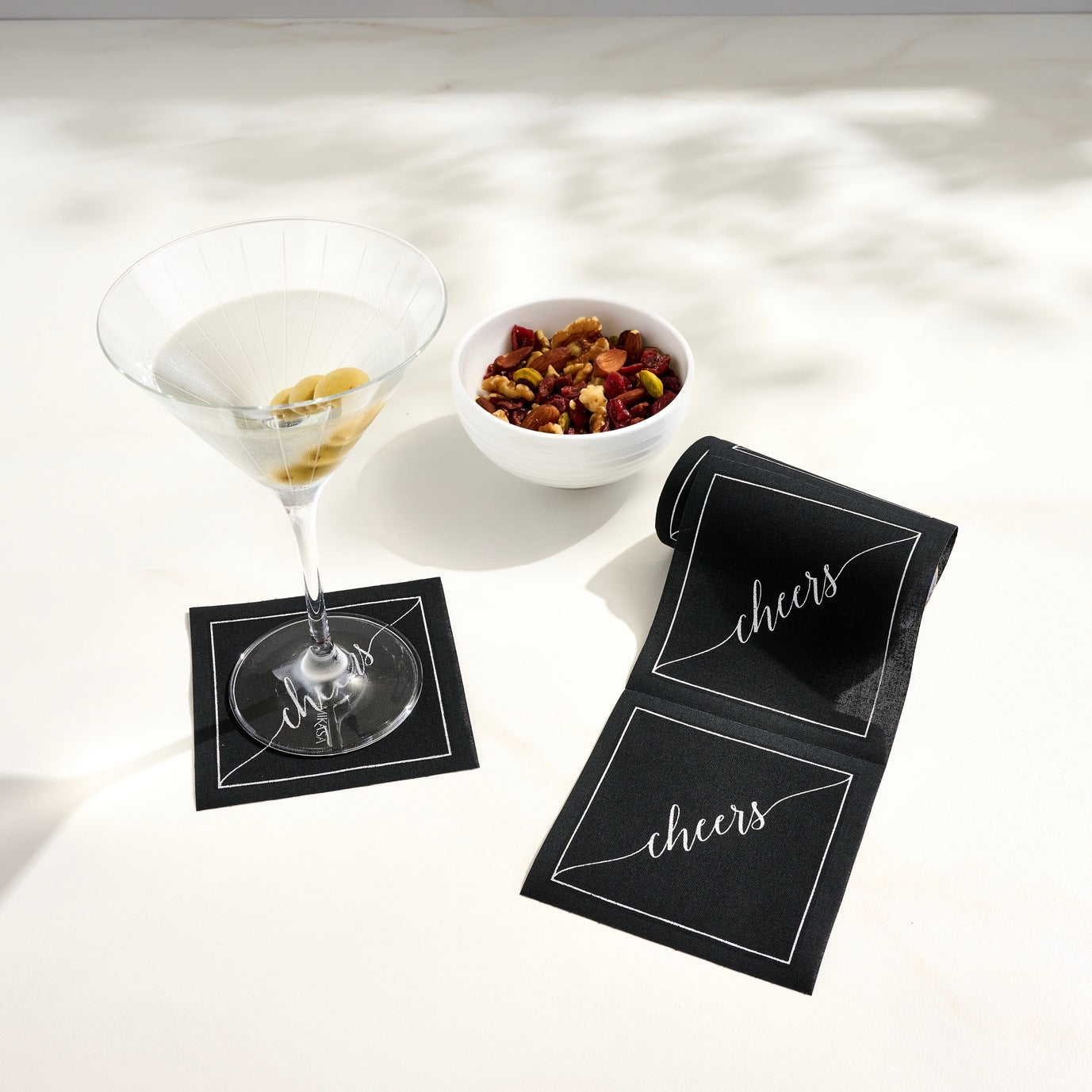 Midnight Toast (Silver Cheers/Black) Cocktail Napkin