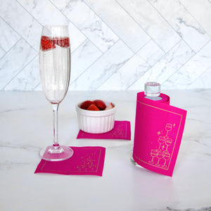 Blush Bubbles Cocktail Napkins Gold Border