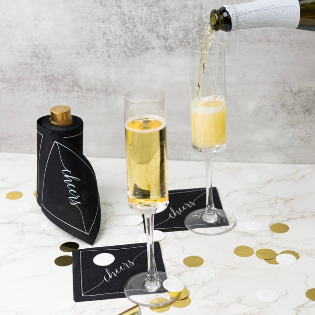 Midnight Toast (Silver Cheers/Black) Cocktail Napkin
