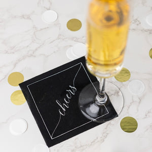 Midnight Toast (Silver Cheers/Black) Cocktail Napkin