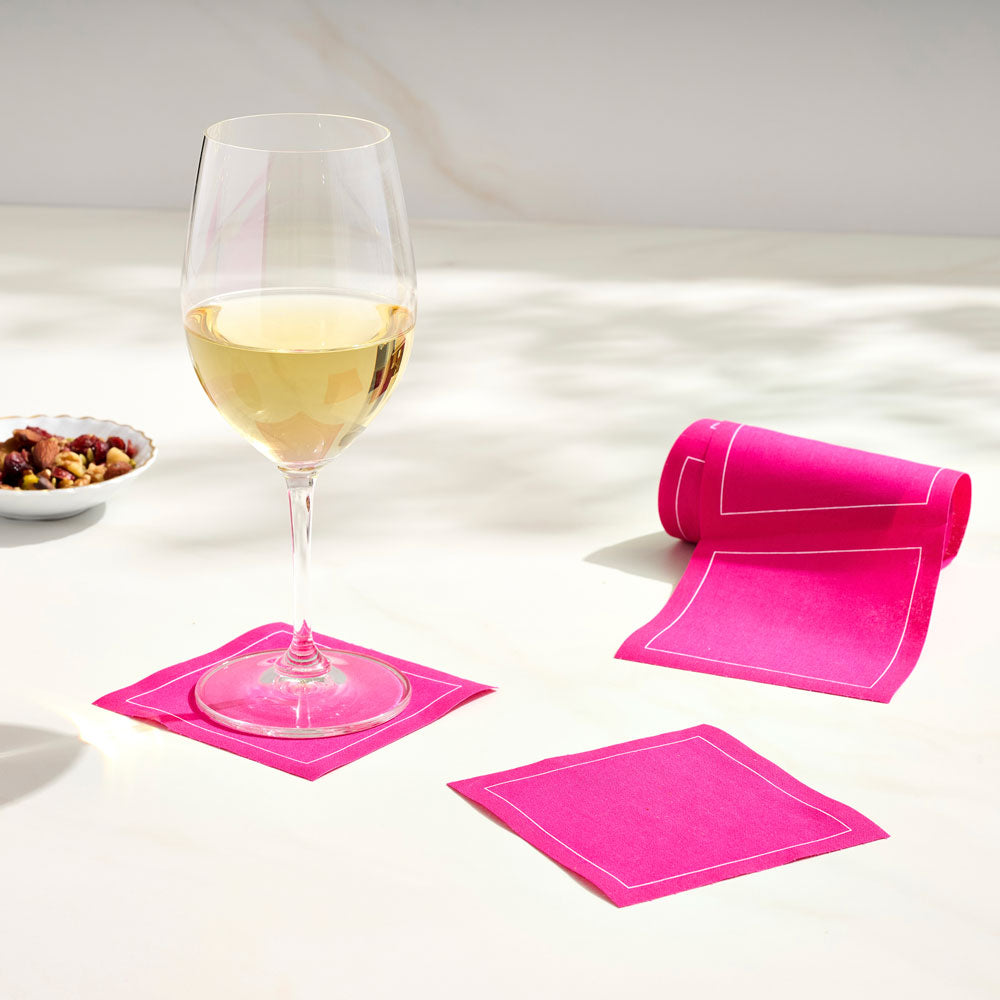 Solid Blush Crush Cocktail Napkins White Border