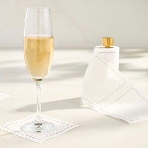 White Rabbit (Solid White) Cocktail Napkin Gold Border Only